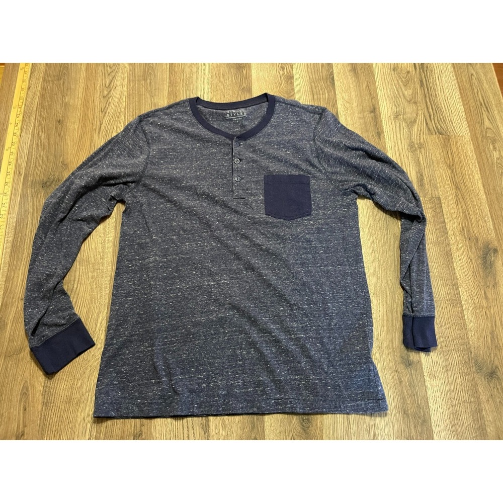 Simply Styled Shirt, Men's Large, Gray Black, Long Sleeve, 1/4 Button, Henley